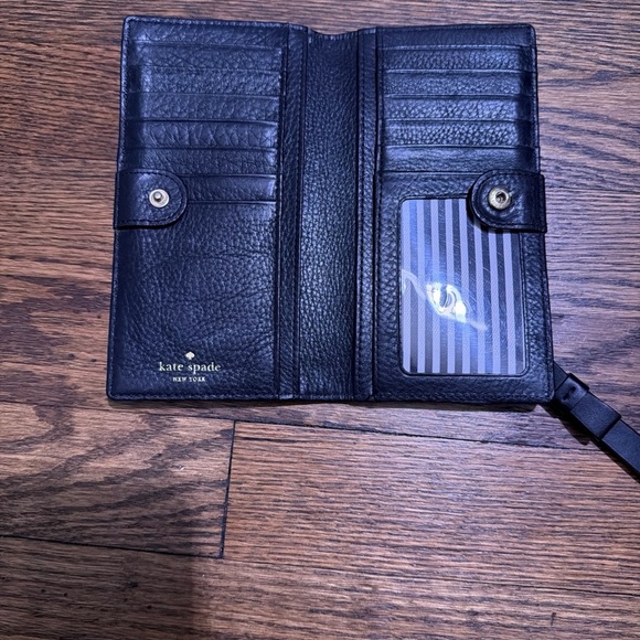 KATE SPADE New York Black Pebbled Leather Wallet Clutch organizer card id - Picture 2 of 6